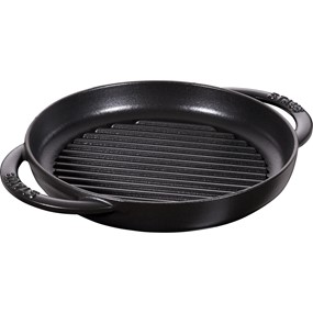 Staub Okrągła patelnia żeliwna grillowa z dwoma uchwytami 22 cm, czarny