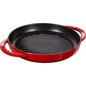 Staub Okrągła patelnia żeliwna grillowa z dwoma uchwytami 22 cm, czerwony