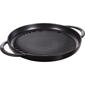 Staub Okrągła patelnia żeliwna grillowa z dwoma uchwytami 30 cm, czarny