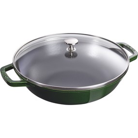 Staub Wok żeliwny z pokrywką 30 cm, zielony