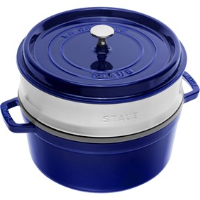 Staub La Cocotte Garnek żeliwny okrągły z wkładem 5.2 ltr, niebieski