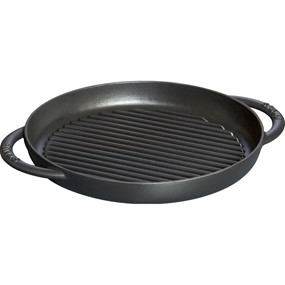 Staub Okrągła patelnia żeliwna grillowa z dwoma uchwytami 26 cm, czarny