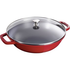 Staub Wok żeliwny z pokrywką 30 cm, czerwony