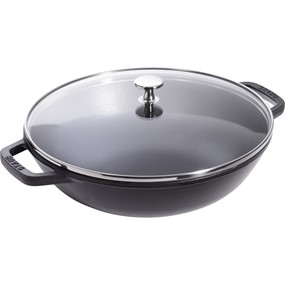 Staub Wok żeliwny z pokrywką 30 cm, czarny