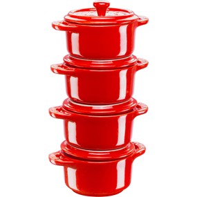 Staub Gift Giving 4x mini cocotte okrągły 10 cm, czerwony