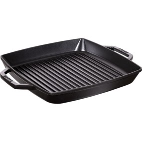 Staub Kwadratowa patelnia żeliwna grillowa z dwoma uchwytami 33 cm, czarny