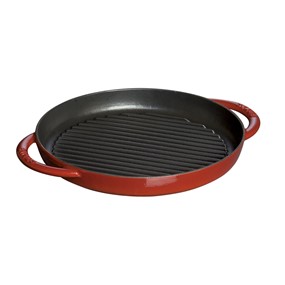 Staub Okrągła patelnia żeliwna grillowa z dwoma uchwytami 26 cm, czerwony