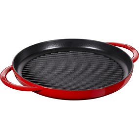 Staub Okrągła patelnia żeliwna grillowa z dwoma uchwytami 30 cm, czerwony