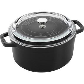 Staub La Cocotte Garnek żeliwny okrągły ze szklaną pokrywką 3.8 ltr czarny