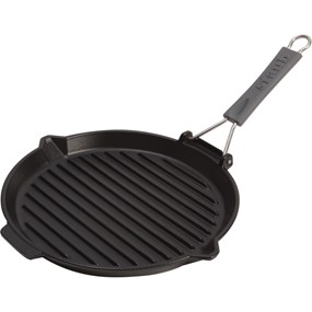 Staub Okrągła patelnia żeliwna grillowa 27 cm, czarny