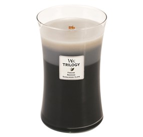 Woodwick Świeca Trilogy duża-Warm Woods (Fireside Redwood Sandalwood Clove)